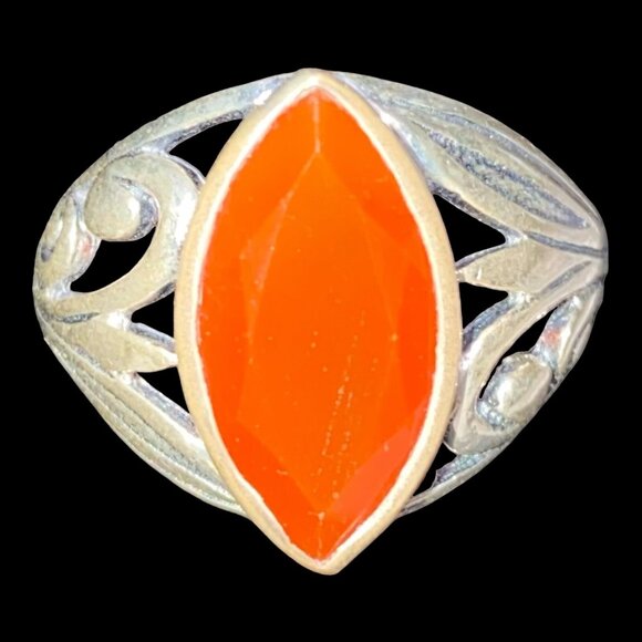 Ring Size 8.5 Carnelian Marquise Cut 17mm x 8mm Women Vintage Sterling Silver 92 - Picture 1 of 9